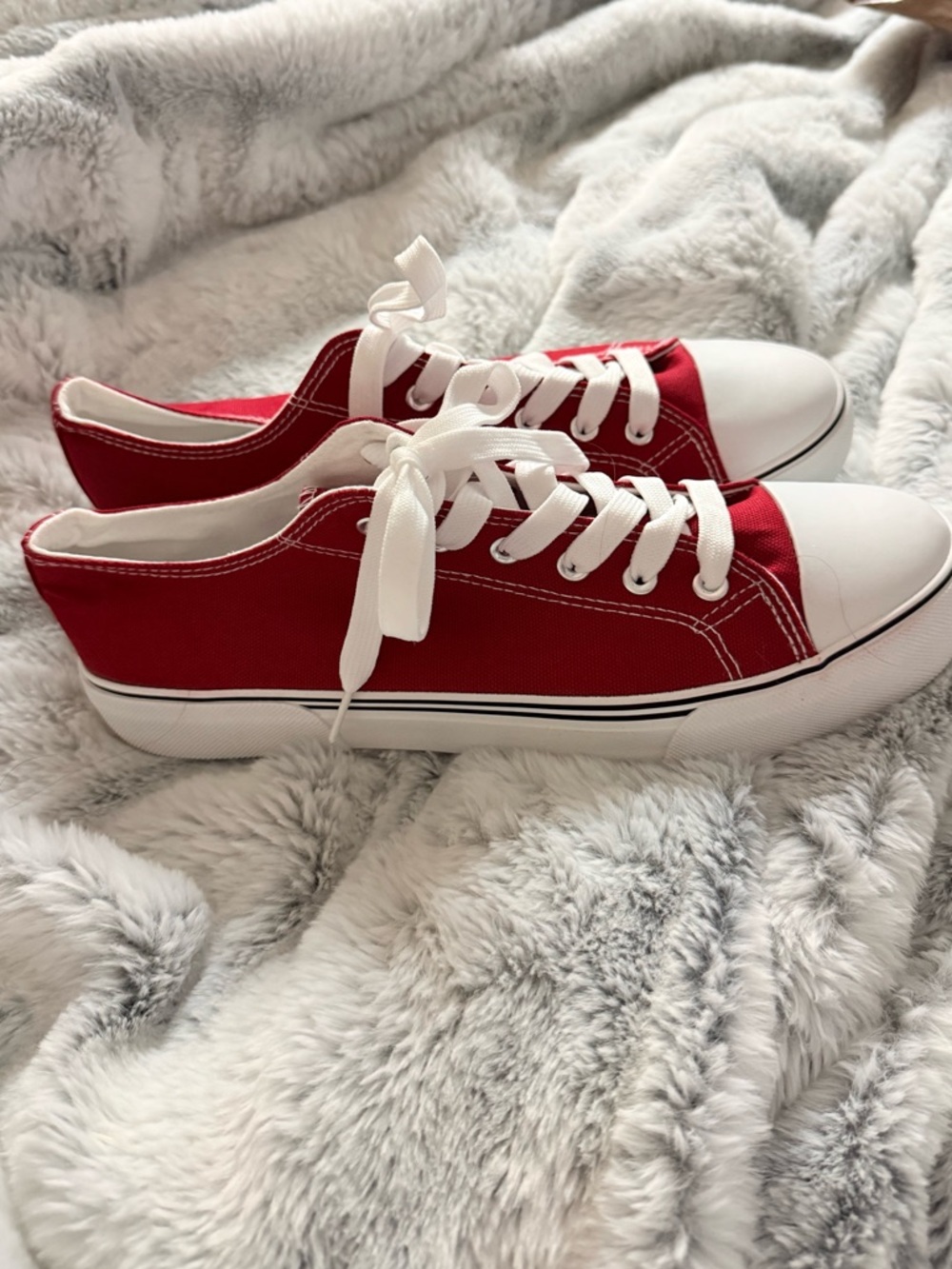 Red Unisex Canvas Low-Top Sneakers with White Toe